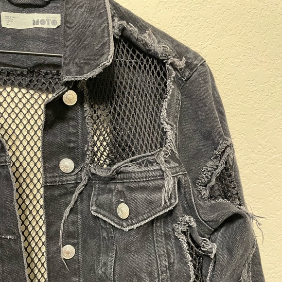 TopShop Black Fishnet Denim Jacket Size 4 - Picture 7 of 8